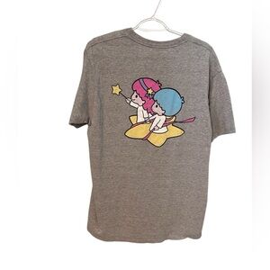Sanrio Little Twin Stars Flying Over Gray Tee Size Large